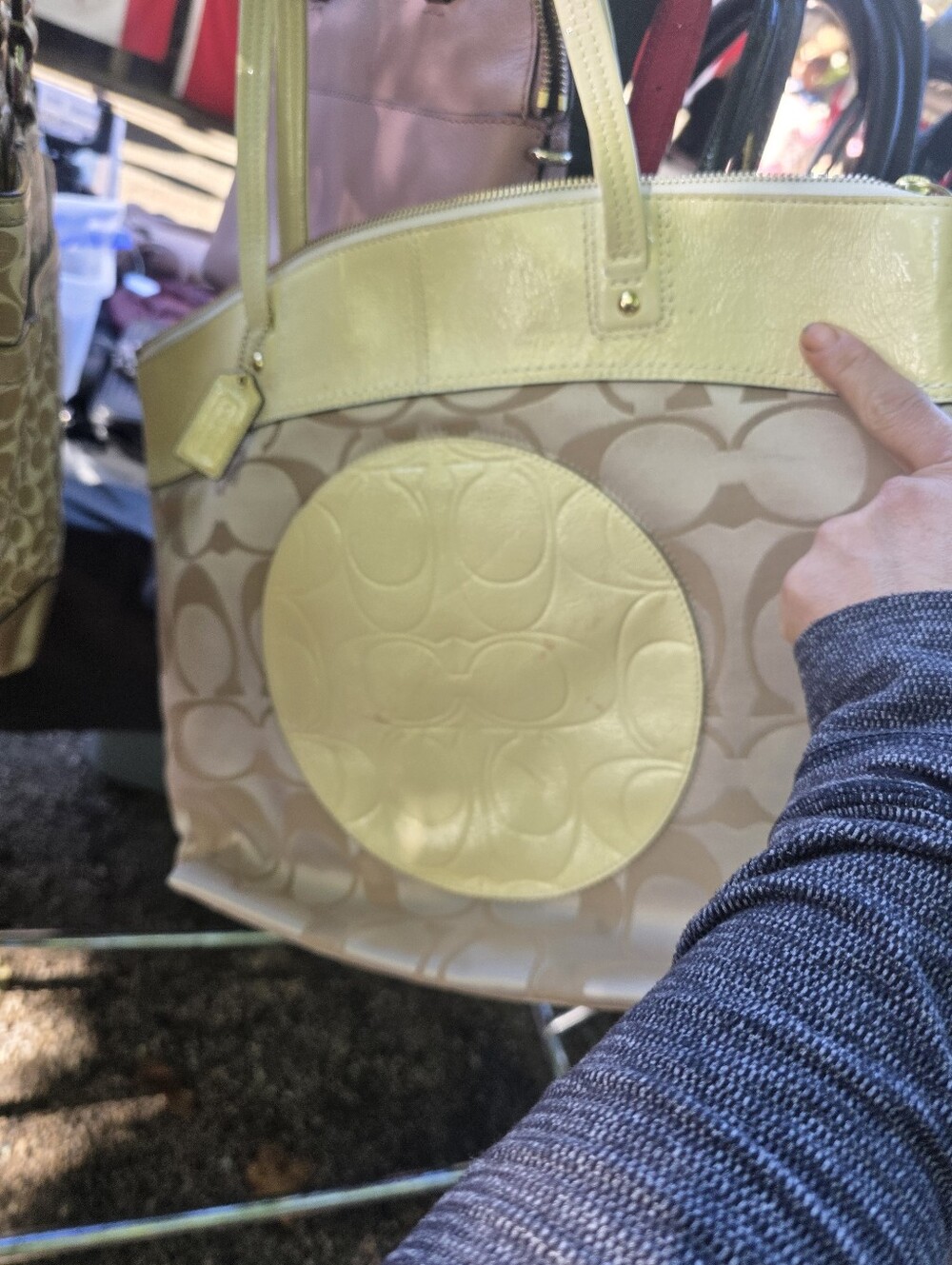 Womens Beige and Pale Yellow Tote Bag